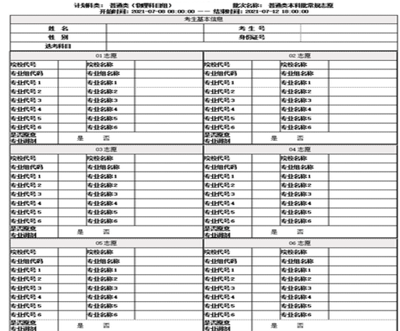 2024福建高考志愿填报样本模板 志愿表怎么填